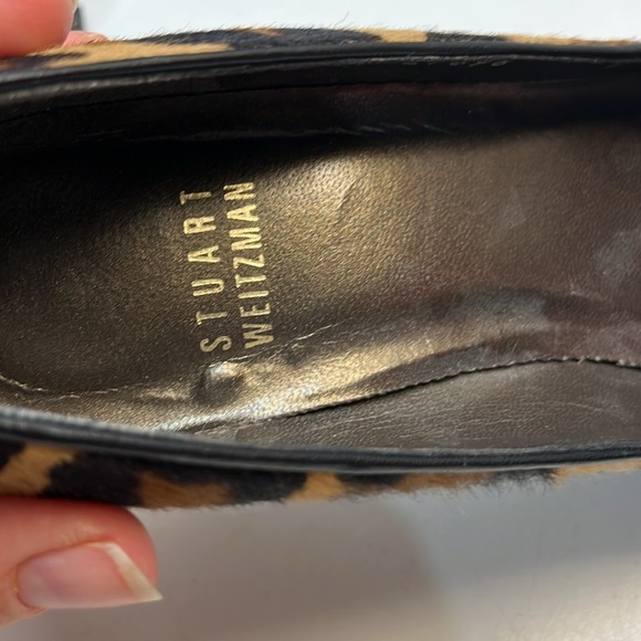 Stuart Weitzman Platform Leather Leopard Print Peep Toe Heels, size 7 - Picture 10 of 14